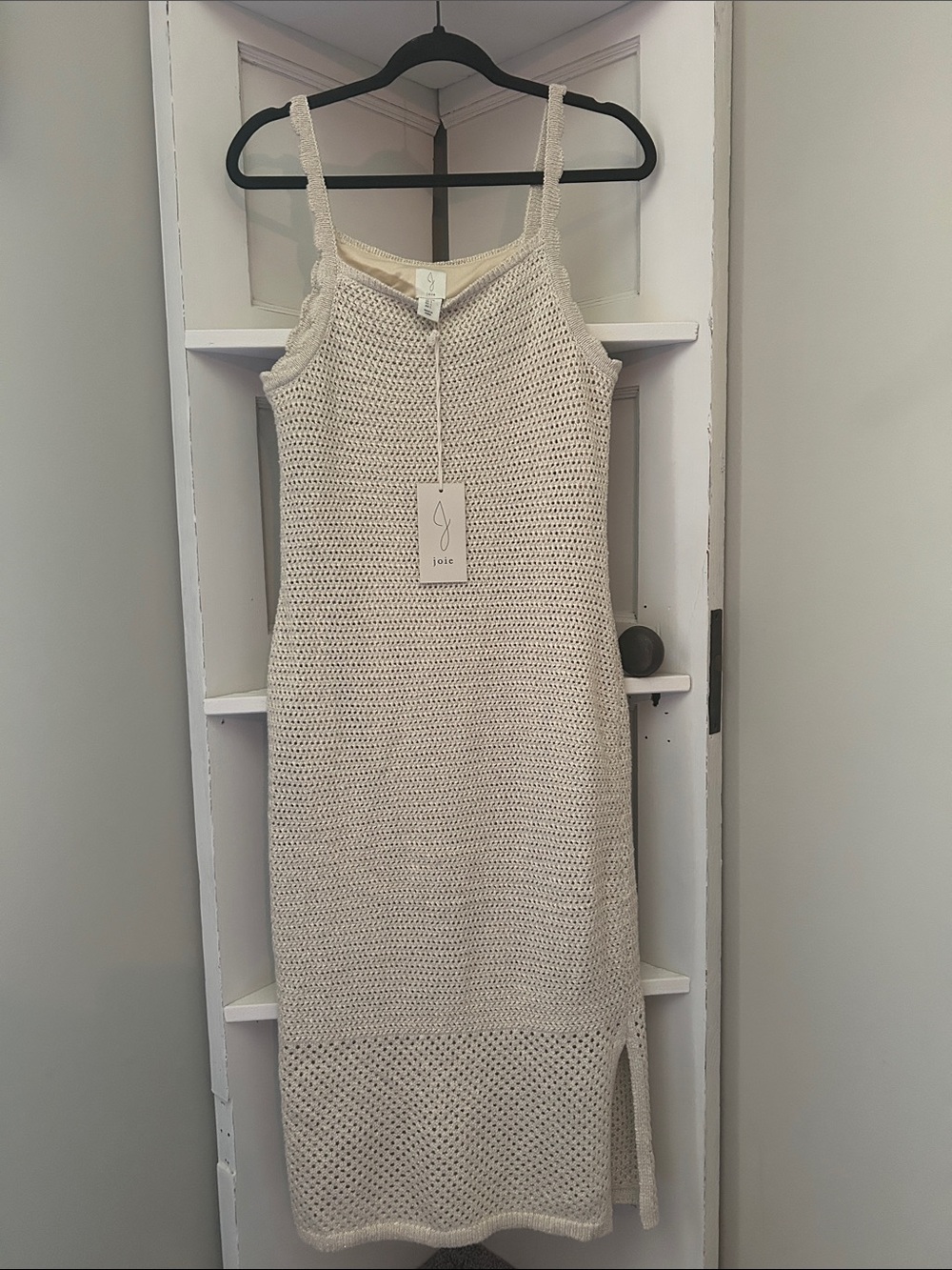 Joie NWT Cream Gold Crochet Midi Slip Dress